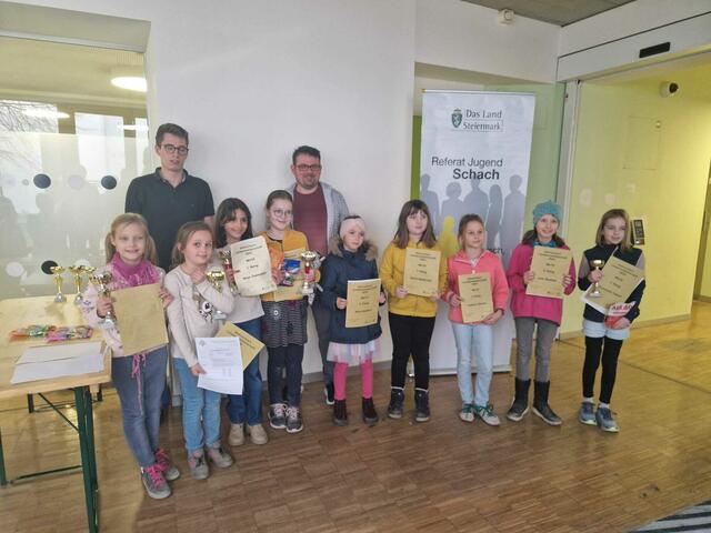 Die stolzen Schach-Gewinnerinnen mit zweimal Gold bei der Aktiv-Landesmeisterschaft. | Foto: Pristernik