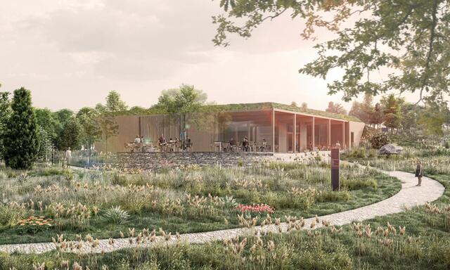 So könnte das Naturparkzentrum nach seiner Fertigstellung im Sommer 2025 aussehen. | Foto: Naturpark Rosalia-Kogelberg