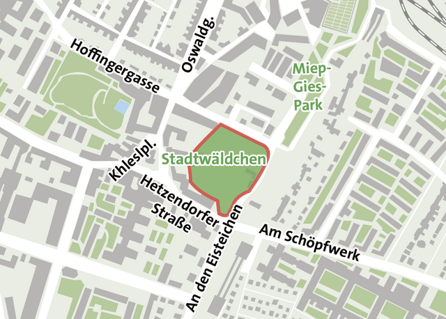An den Eisteichen wird nun eine AHS errichtet. Das Stadtwäldchen ist davon nicht betroffen, so die BIG. | Foto: Pufler