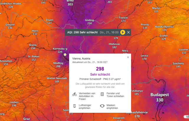 Viele Microsoft-Nutzer haben am Donnerstag die Meldung bekommen, dass die Luftqualität in Wien "ernst" und "extrem schlecht" sei.  | Foto: Screenshot msn.com
