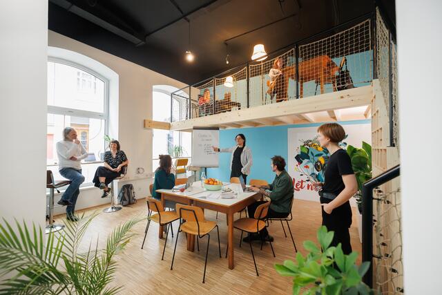 Die Blumenfabrik bietet neben den Arbeitsplätzen auch einen Netzwerk- und Chillbereich.  | Foto: Global 2000