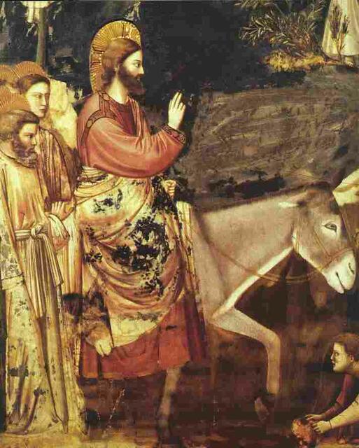 Palmsonntag wird der Einzug Jesu in Jerusalem gefeiert. Zum Zeichen seines Königtums streute das Volk dem nach Jerusalem Kommenden Palmzweige und jubelte (Johannesevangelium 12, 13 - 15)