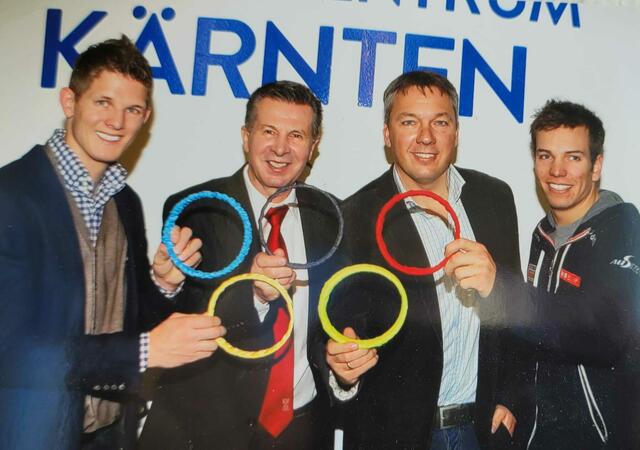 Die Olympiasieger Thomas Morgenstern, Karl Schnabl Fritz Strobl, Markus Salcher bei der Eröffnung des Olympiazentrums Kärnten | Foto: Schnabl/KK