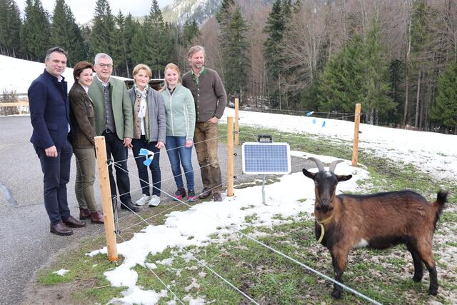 Im Bild v.l. Landwirtschaftskammerpräsident Rupert Quehenberger, Landeshauptmann-Stellvertreterin Marlene Svazek Landesrat Josef Schwaiger, die Bauersleute Gertraud und Johanna Oberascher sowie Landesjägermeister Max Mayr Melnhof | Foto: Land Salzburg / Franz Neumayr