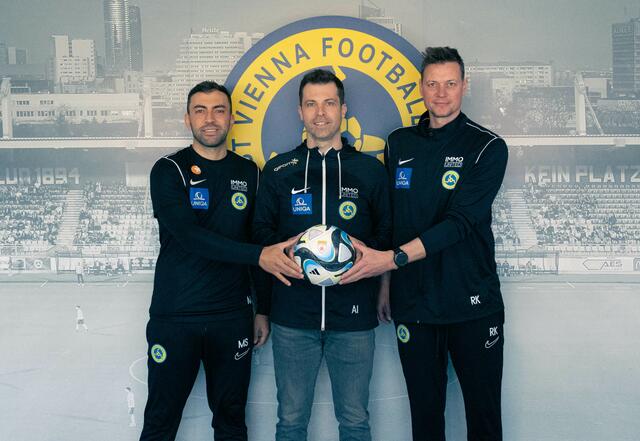 Das neue Trainerteam der Vienna steht: Internimstrainer Mehmet Sütcü, Sportdirektor Andreas Ivanschitz und Co-Trainer Roman Kienast. (v.l.n.r.) | Foto: First Vienna FC 1894