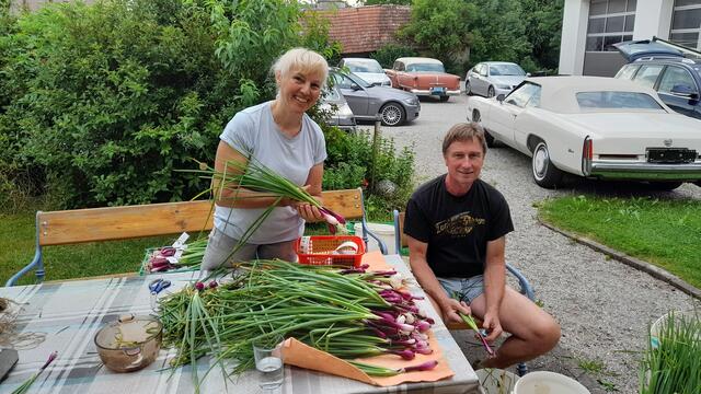 Die Grill-Staatsmeisterin und Seminarbäuerin Christa Eppensteiner und ihr Ehemann Fritz haben sich auf ihrem Bauernhof in Marbach an der Kleinen Erlauf auf die Zucht von Knoblauch und Jungzwiebeln spezialisiert. | Foto: Alfred Dorner