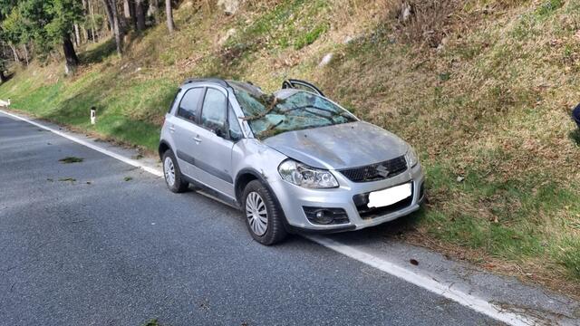 Aufgrund des Sturmes stürzte in Unken ein Sturm auf ein Auto. | Foto: FF Unken