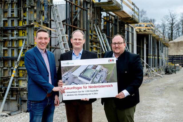 Geschäftsführer EVN Biogas GmbH Thomas Schlager, Geschäftsführer Fuchsluger GmbH Florian Fuchsluger und Geschäftsführer EVN Biogas GmbH Bernhard Karnthaler | Foto: EVN/Antal