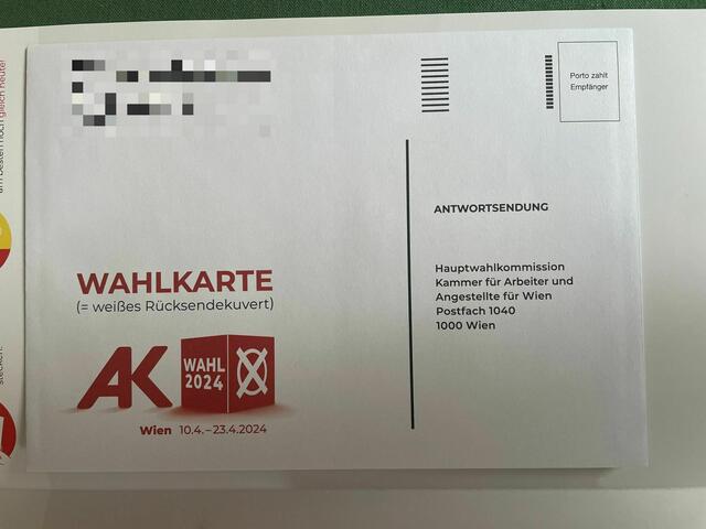Die Wahlkarte für die AK Wahl. | Foto: RMW