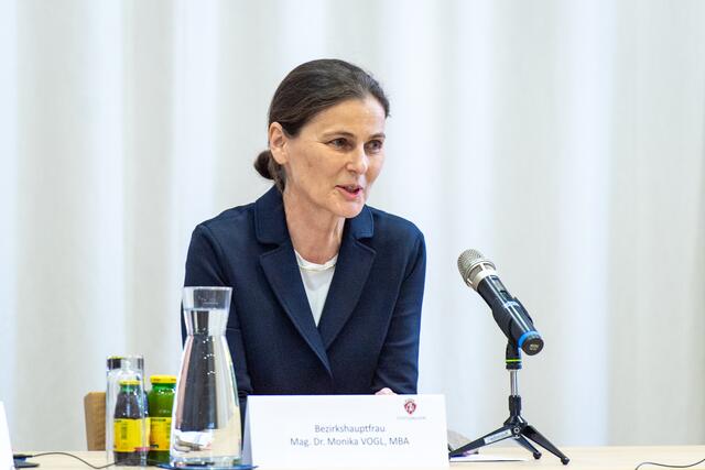 Die Bezirkshauptfrau Monika Vogl bei der öffentlichen Gemeinderatssitzung am 3. April 2024.