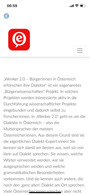 Unser App-Tipp der Woche OeDA ist die österreichische Dialektapp zum Mitmachen. Mit dieser Sprachapp kann der eigene Dialekt genauer betrachtet und mit anderen verglichen werden.  | Foto: Screenshot