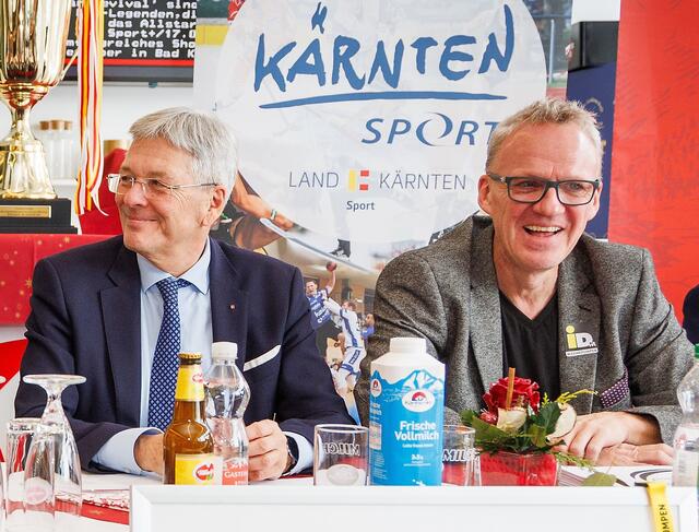 "The Voice" Ralph Schader und Kärntens Landeshauptmann Peter Kaiser freuen sich auf die WM. | Foto: Kärnten Sport