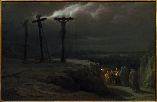 Sonnenfinsternisse beflügelten seit jeher die Fantasie der Menschen. Im Bericht des Lukasevangeliums heißt es: "Und die Sonne verfinsterte sich." Sowohl die Kreuzigung als auch die Eklipse ist freilich historisch nicht belegbar. Bild: Nacht über Golgatha' Werestschagin, Wassili Wassiljewitsch.1842-1904 'Nacht über Golgatha', 1869 Öl auf Leinwand. | Foto: akg-images / picturedesk.com