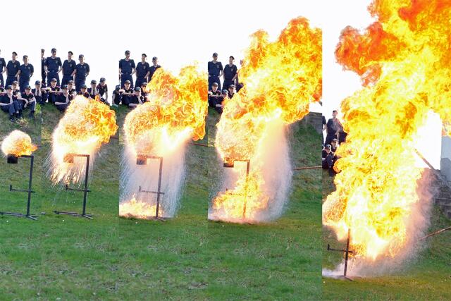 Im Zeitrafer: Blitzschnell entwickelt sich eine Fettexplosion zu einem wahren Flammeninferno. Blitzschnell breitet sich ein Fettbrand aus. | Foto: BFK WT/St. Mayer