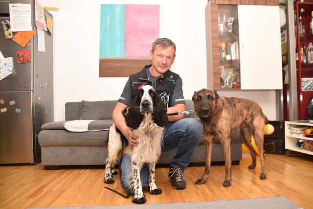 Schimmel und Bettwanzen sind ein großes Problem für Hausbesitzer und Mieter. Experte Harald Peer von „S&amp;B Spürhunde" ist mit seinen zwei Spürnasen Mo und Milo stets auf der Jagd nach Plagegeistern und Schimmel. | Foto: Kendlbacher