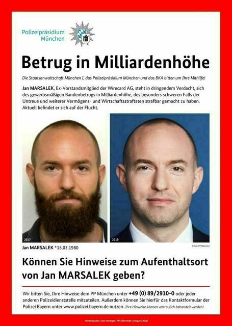 Der flüchtige Ex-Wirecard-Chef Jan Marsalek soll den Deal zwischen Ott und dem russischen Geheimdienst eingefädelt haben. | Foto: Polizeipräsidium München