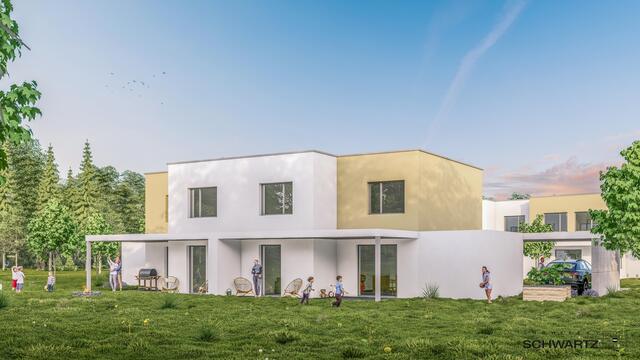 Die Oberwarter Siedlungsgenossenschaft erbaut derzeit am Hobelweg in Großpetersdorf vier Reihenhäuser.  | Foto: OSG 