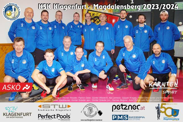 KSK Klagenfurt Magdalensberg im Sportjahr 2023-2024
stehend von links: Josef Köstinger, Daniel Waldhauser, Obmann Werner Rössler, Patrick Geier, Günter Wiederin, Ilija Lamesic, Gasper Kragelj, Martin Oberrauner und Florian Zeleny;
hockend von links: Gerhard Röver, Rafael Waldhauser, Günter Snieder sen., Günter Snieder jun., Hannes Bergner, Adolf Pichler und Roman Leitner