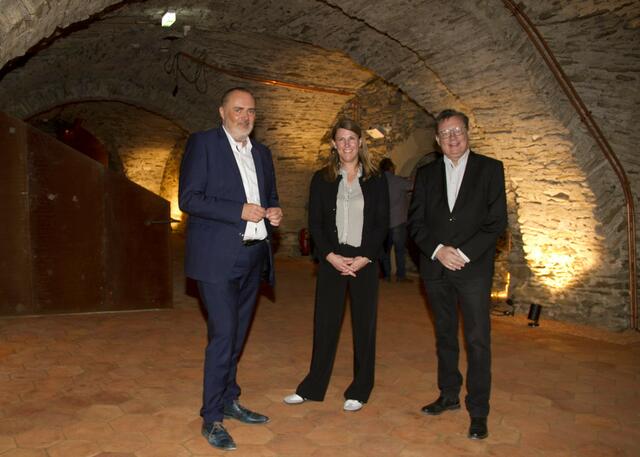 LH Hans Peter Doskozil, Barbara Weißeisen-Halwax und Burgkoordinator Norbert Darabos bei der Besichtigung der Ausstellungsräume. | Foto: Peter Seper