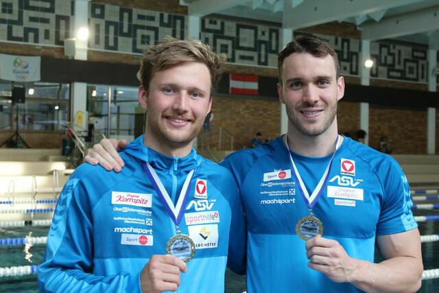 Vizewelt- und U23 Europameister Simon Bucher und Europameister Bernhard Reitshammer waren begeistert vom ersten Gugl Sprint Meeting in ihrem Heimbecken und boten einen tollen Wettkampf. | Foto: ASV Linz / Kierlinger-Seiberl