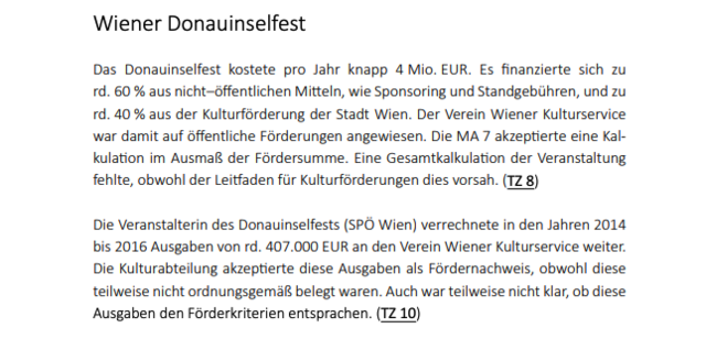 Der entsprechende Auszug aus dem Rechnungshof-Bericht. | Foto: Screenshot
