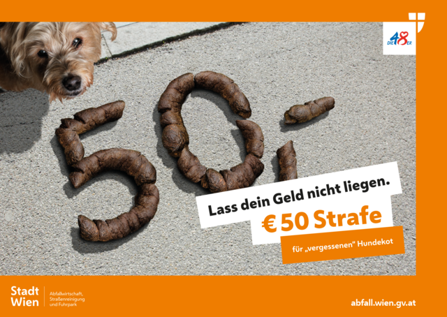 Vergessener Hundekot auf der Straße kann Hundebesitzer 50 Euro kosten. | Foto: MA 48