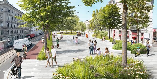 Geht es nach den Grünen, soll der sogenannte Taborplatz künftig so aussehen. Was die Bezirksvorstehung der Leopoldstadt sowie Brigittenau dazu sagt.  | Foto: Grüne Wien Visualisierung