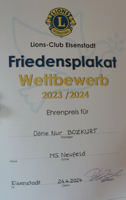 Urkunde für die Ehrenpreisträger