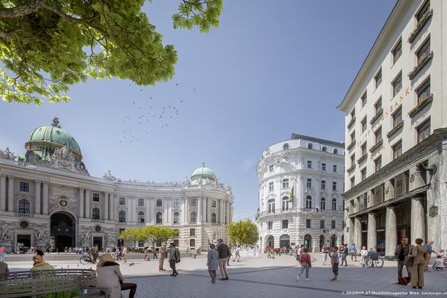 Im offenen Brief heißt es, dass der Michaelerplatz sein Ansehen als "großzügige Leerfläche" in der Stadt und der urbane Charakter verloren gehen könnte. | Foto: ZOOMVP.AT/Mobilitätsagentur Wien/katzberger.at