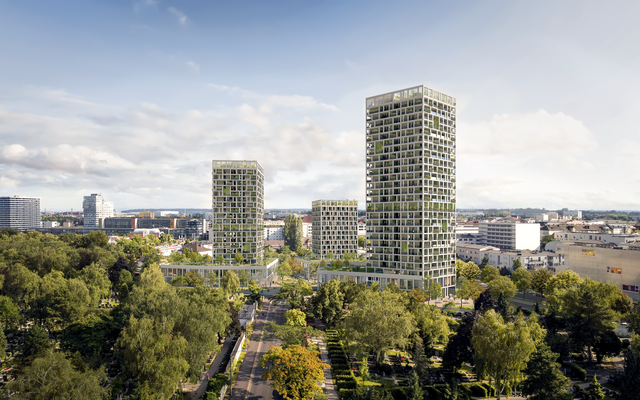 Nach sechs Anläufen dürfen die drei Türme – aufgesetzt auf einen jeweils zweigeschoßigen breiteren Sockel – in Gesamthöhen von 51, 72 sowie 94 Metern beim Barbarafriedhof tatsächlich "tanzen". | Foto: Architekten Kneidinger/Stögmüller Architekten