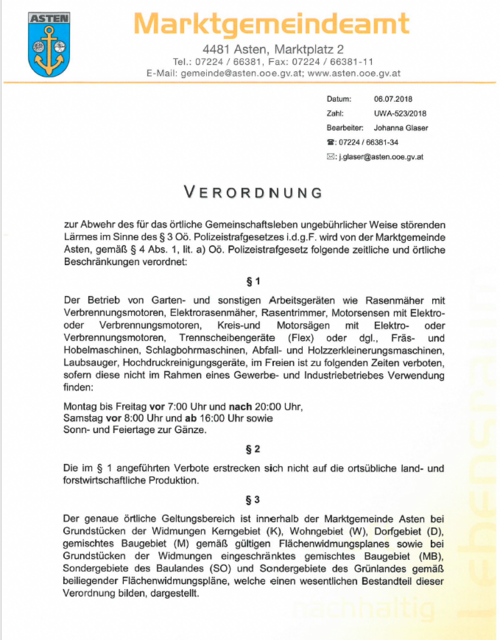 Verordnung aus Asten | Foto: Marktgemeinde Asten