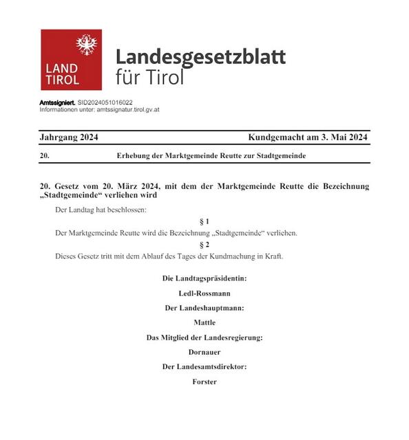 Jetzt ist es amtlich: Reutte ist eine Stadt.