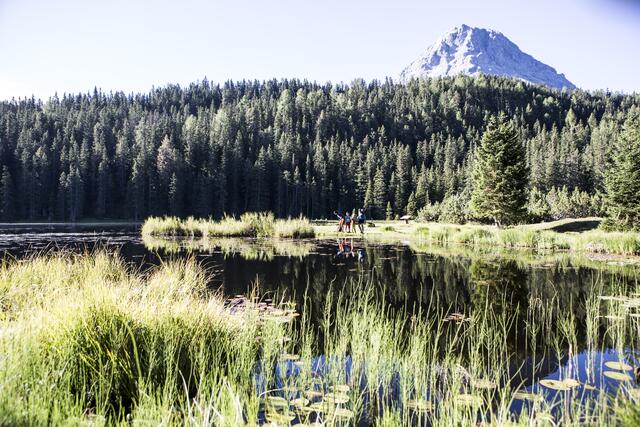 Das Naturjuwel Schwarzsee in Nauders lockt viele Wanderer und Naturliebhaber an. | Foto: Bergbahnen Nauders