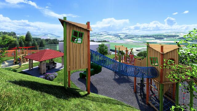 Der neue Kinderspielplatz in Stallhofen wird am 25. Mai im Rahmen des Markt-Festivals eröffnet. | Foto: Agropark