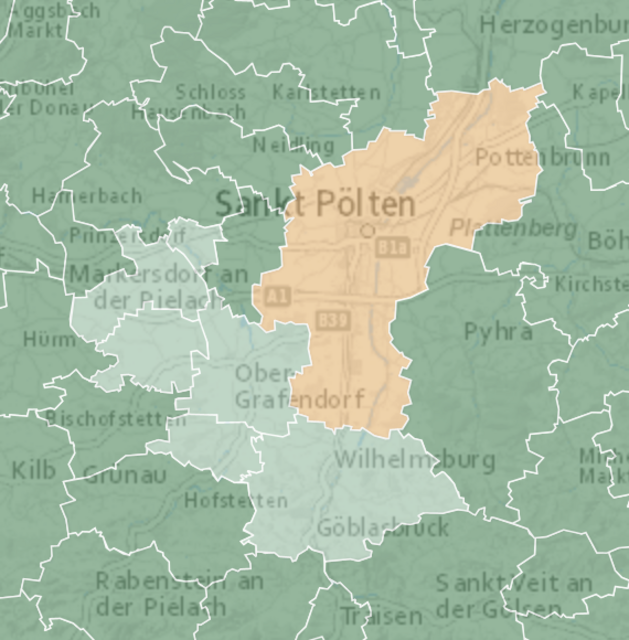 In St. Pölten und Umgebung zeigen sich drei Auszahlungsstufen. | Foto: Statistik.at