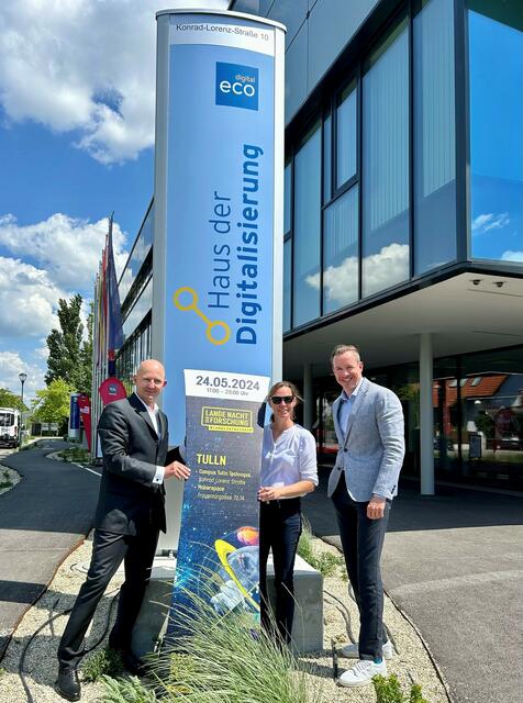 Claus Zeppelzauer (Haus der Digitalisierung Geschäftsführer), Angelika Weiler (Technopolmanagerin Tulln) und Lukas Reutterer  (Haus der Digitalisierung Geschäftsführer) freuen sich auf zahlreiche Besucherinnen und Besucher | Foto: ecoplus