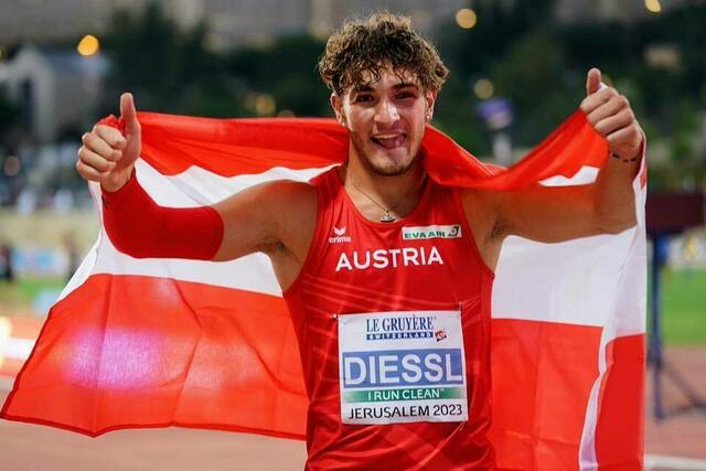 Gold bei der U20-EM im August 2023: Enzo Diessl holte in Jerusalem für die Steiermark den ersten Titel seit 1997. | Foto: ÖLV/Coen Schilderman