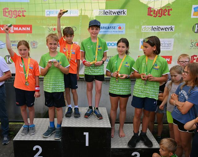 (U12-Wertung FunRun) vlnr: Dettler Dana, Brunner Gabriel, Angerer Lisa, Neuchrist Elias, Lampelmeier Anna, Moderbacher Moritz | Foto: LC Kapelln
