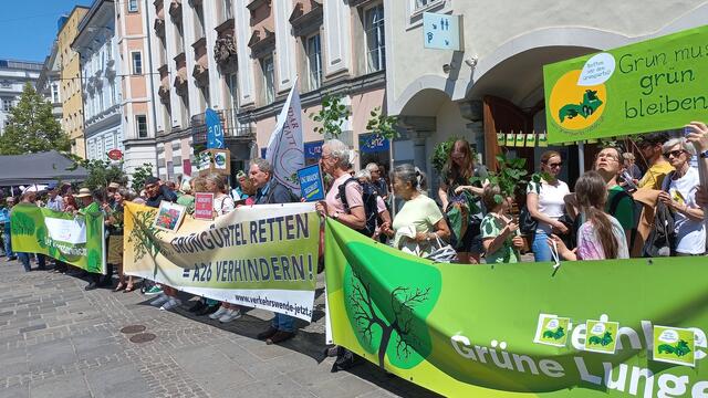 Die Bürger:inneninitiative "Retten wir den Grüngürtel" vesammelte sich vergangene Woche vor der Gemeinderatssitzung vor dem Alten Rathaus. | Foto: "Retten wir den Grüngürtel"