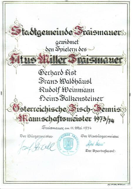 Urkunde der Stadgemeinde Traismauer 