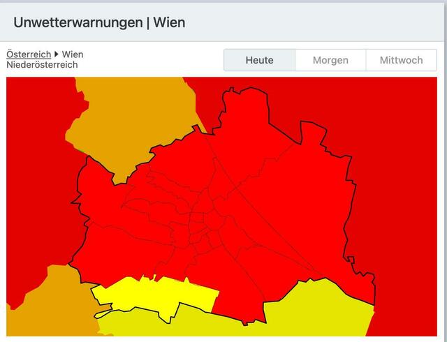 In den frühen Abendstunden ziehen Blitz und Donner über den Himmel. Die UWZ warnt in ganz Wien vor Unwetter.  | Foto: Screenshot UWZ