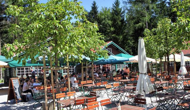 Bei schönem Wetter sitzen die Gäste im Gastgarten des Freilichtmuseums. | Foto: Salzburger Freilichtmuseum