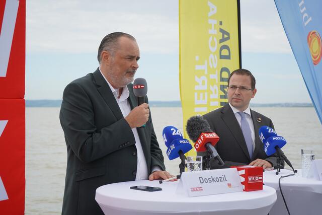 SPÖ-Landeshauptmann Hans Peter Doskozil zeigte sich erfreut über die entspannte Situation am Neusiedler See, hier mit WK-Präsident Andreas Wirth | Foto: Andrea Glatzer