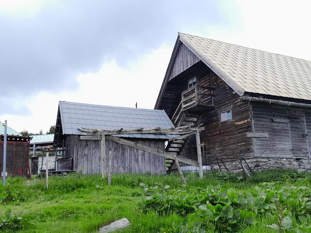 Erster Blick auf die Almhütte, wo wir eine gute Jause bekommen haben