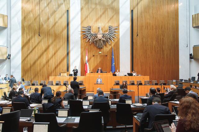 Am Mittwoch startet die drittletzte Plenarsitzung vor der Nationalratswahl am 29. September. Auf der Tagesordnung befindet sich dabei eine breite Themenpalette: So sollen etwa Gewaltambulanzen und die Erzeugung von erneuerbarem Wasserstoff stärker gefördert oder das "Medienprivileg" repariert werden. | Foto: Parlamentsdirektion/Arman Rastegar