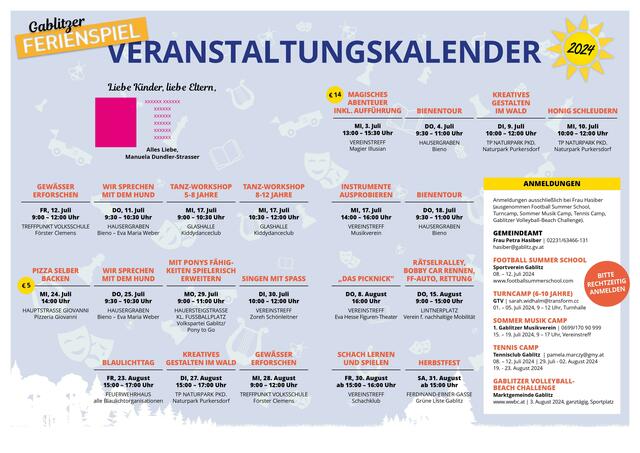 So sieht das Programm des Gablitzer Ferienspiel aus. | Foto: Gemeinde Gablitz