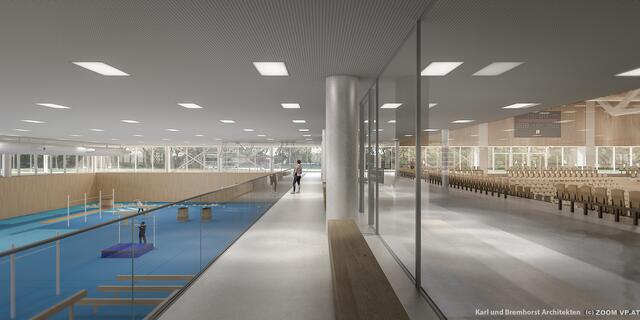 So soll eine der Hallen der neue Sport Arena Wien nach der Fertigstellung aussehen. | Foto: Karl und Bremhorst Architekten/ZOOM VP