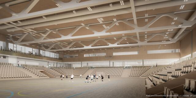 Diese Visualisierung zeigt, wie die neue Sport Arena Wien nach der Fertigstellung aussehen soll. Für das Vorzeigeprojekt am Handelskai bringt die Stadt Wien rund 133 Millionen Euro auf den Weg. | Foto: Karl und Bremhorst Architekten/ZOOM VP