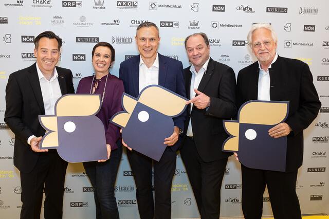 Obmann Fachgruppe Werbung und Marktkommunikation Andreas Kirnberger, Werbemonitor-Chefredakteurin Sabine Wolfram, Fachgruppenobmann-Stv. Mag. Wolfgang Kessler, WKNÖ-Präsident KommR Wolfgang Ecker und Geschäftsführer Fachgruppe Werbung und Marktkommunikation Dr. Clemens Grießenberger.
 | Foto: ChristianMikes