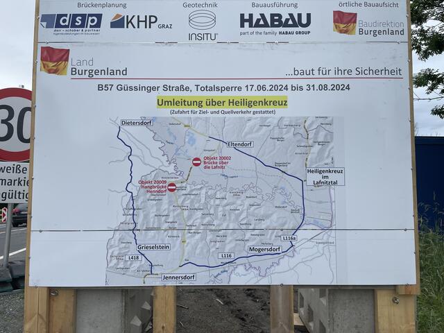 Am 17. Juni ist die B57 zwischen Königsdorf und Rax zweieinhalb Monate für den gesamten Straßenverkehr gesperrt. Der Verkehr wird über Poppendorf, Heiligenkreuz, Mogersdorf und Weichselbaum umgeleitet. Lokaler Zubringerverkehr bleibt möglich. | Foto: Martin Wurglits